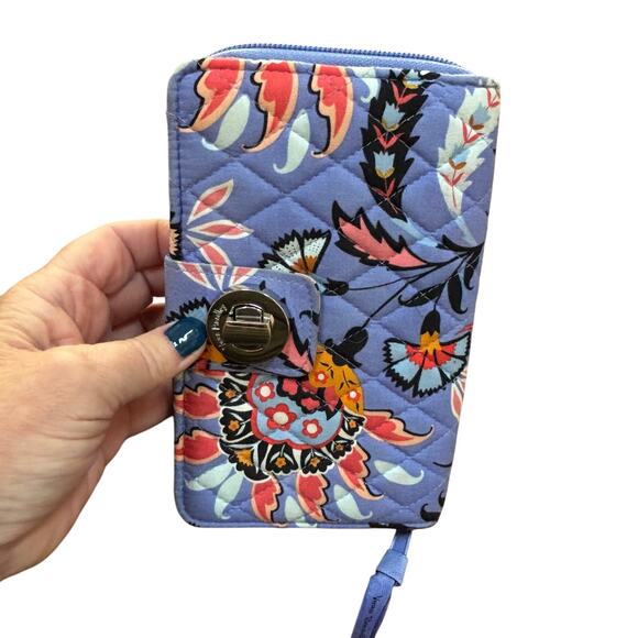 Vera Bradley quilted wallet purple blue floral zip around turn lock clutch purse - Picture 6 of 9
